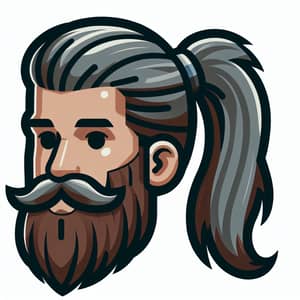 Hipster Man Portrait with Full Beard in Cartoon Style