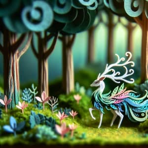 Mystical Forest with Graceful Creatures in Vibrant Colors