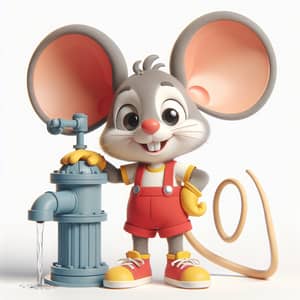 Friendly Cartoon Mouse with Water Pump - Playful Character Design