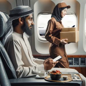 Man Ordering Food on Plane | Courier Seen Outside Window