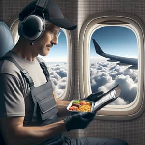 In-flight Meal Ordering Scene with Courier Delivering Food