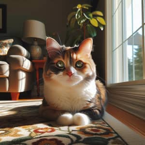 Serene Domestic Feline in Calico Pattern by Window