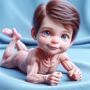 Adorable Skinny Infant on Soft Blue Blanket