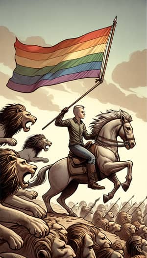 LGBTQ+ Warrior Riding Horse with Rainbow Flag - Fight for Love