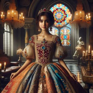 Regal South Asian Princess in Ornate Gown | Castle Chamber Scene