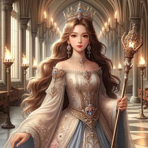 Regal Princess in Tinder Realm: Opulent Gown & Crown