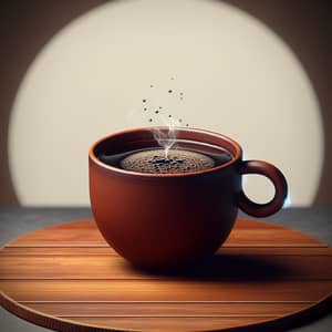 Ceramic Coffee Cup on Wooden Table | Hot Steaming Brew