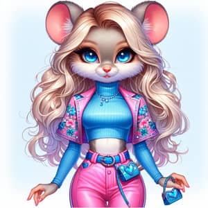 Blonde Anthropomorphic Female Mouse with Chic Ensemble