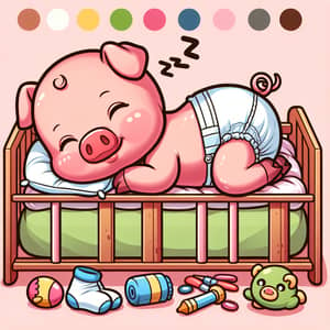 Cute Baby Piglet Cartoon - Adorable & Colorful Baby Crib Scene