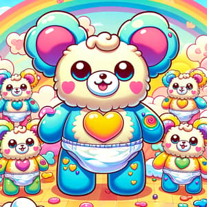 Cheerful Teddy Bear-Like Creatures in Colourful Fantasy World