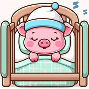 Sleeping Baby Pig Cartoon in Diaper | Gentle Nursery Scene