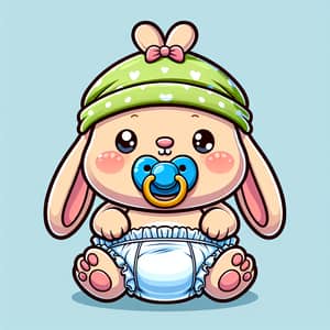 Animated Bunny in Baby Pampers, Hat & Pacifier - Cute Cartoon