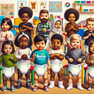 Diverse 11-Year-Old Children in Pampers Baby Dry Diapers at Daycare