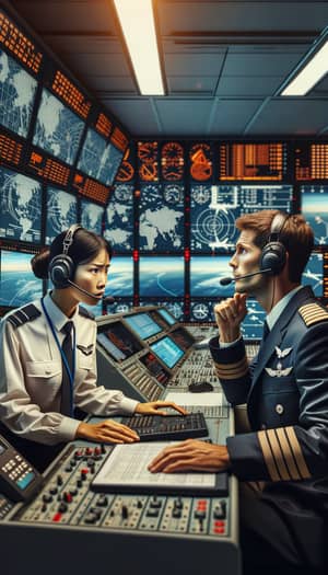 Female Air Traffic Controller in Tense Radio Communication with Pilot