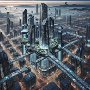 Futuristic Cityscape: Skyscrapers, Highways & Skyports | Urban Airscape