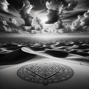 Majestic Desert Landscape: Mystical Symbols Etched in Sand