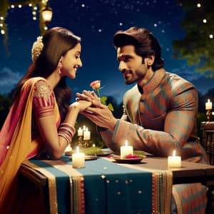 Romantic Indian Man Expressing Love to Woman | Garden Candle-Lit Dinner