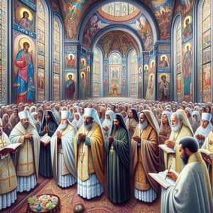 Ethiopian Orthodox Church Gathering with Diverse Churchgoers