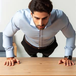 Middle-Eastern Man Desk Push-Ups: Form, Sets, and Reps