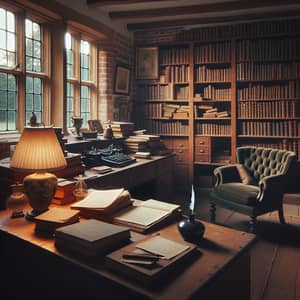 Tranquil Study Room in Old Brick House | Vintage Desk & Bookshelves