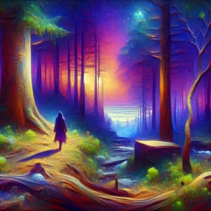 Mystical Twilight Setting in Forest - Impressionism Art Style