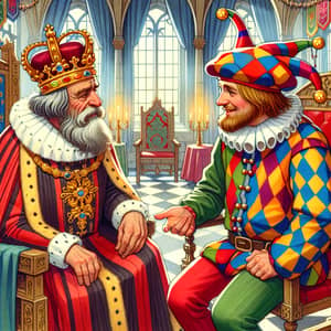 Medieval King and Court Jester Conversation Illustration