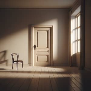Mysterious Wooden Door in Serene Empty Room