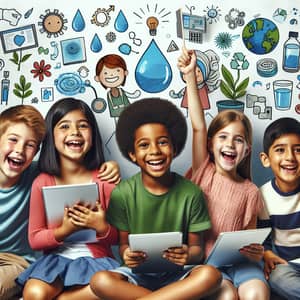 Culturally Diverse Children Engaged in Water Conservation | Tech-Savvy Group