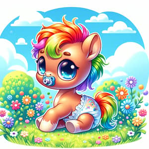 Adorable Cartoon Pony with Diaper and Pacifier | Playful Pony Image