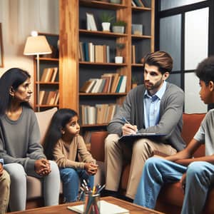 Diverse Family Counseling in Well-Lit Psychologist's Office