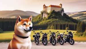 Shiba Inu Dog in Slovakia with Castle and Motorcycles
