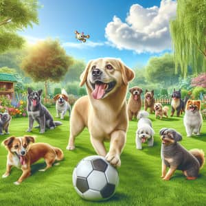 Playful Dog Park Scene with Diverse Breeds | Fun Pet Activity