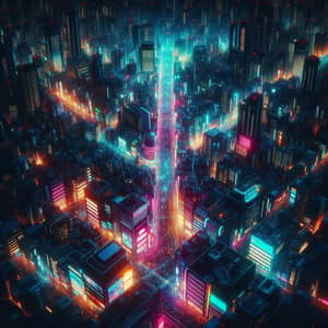 Glowing Neon Cityscape - Cyberpunk Urban Scene