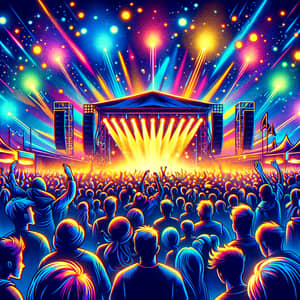 Vibrant Music Festival Crowd: Dynamic Neon Illustration