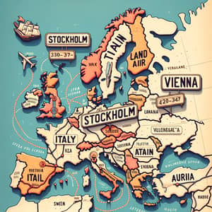 Europe Map: Stockholm, Palermo, Vienna & Routes to Sweden, Italy, Austria