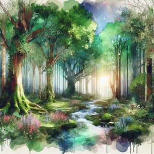 Enchanted Forest Watercolor Art | Magical Nature Scene