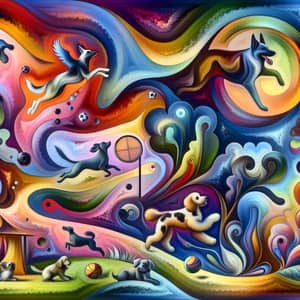 Vibrant Dogs Playground: Surreal Abstract Art