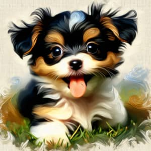 Playful Puppy Oil Painting Style
