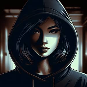 Mysterious Woman in Dark Hoodie | Digital Illustration