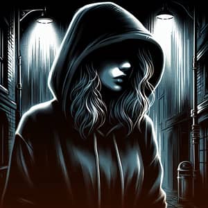 Dark and Mysterious Digital Illustration of a Woman in Hoodie