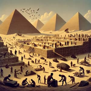 Ancient Egyptian Construction Techniques: Workers Transforming Raw Materials into Pyramids
