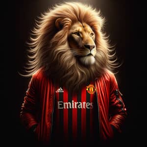 Majestic Anthropomorphic Lion in Red Jacket and AC Milan Shirt