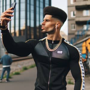 London Rap Scene Influenced Rapper in Athleisure Tech Suit