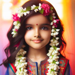 Traditional Indian Attire: Young South Asian Girl with Gajra