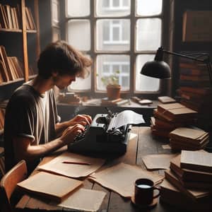 Professional Manuscript Editor at Work | Typewriter Desk Scene