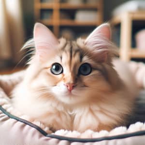 Fluffy Cat Resting with Perked Ears and Bright Eyes