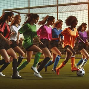 Diverse Female Soccer Team on Vibrant Green Field