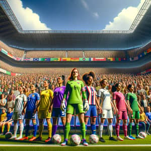 Diverse Female Football Team Unites Fans in Vibrant Stadium Scene