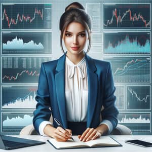 Finance Girl: Young Caucasian Woman in Stock Market Analysis