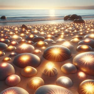 Glowing Pebbles on Sandy Beach | Tranquil & Positive Energy